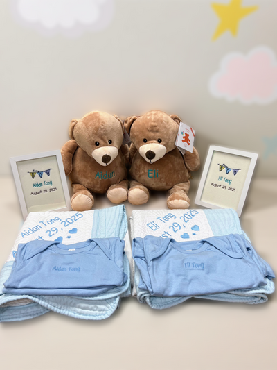 Personalized Baby Gift Set – Custom Name Blanket, Onesie & Plush Bear